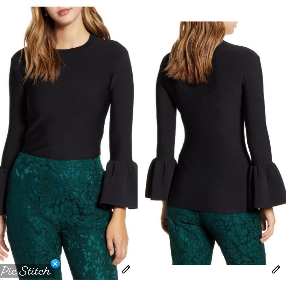 Rachel Parcell Black Bell Sleeve Top